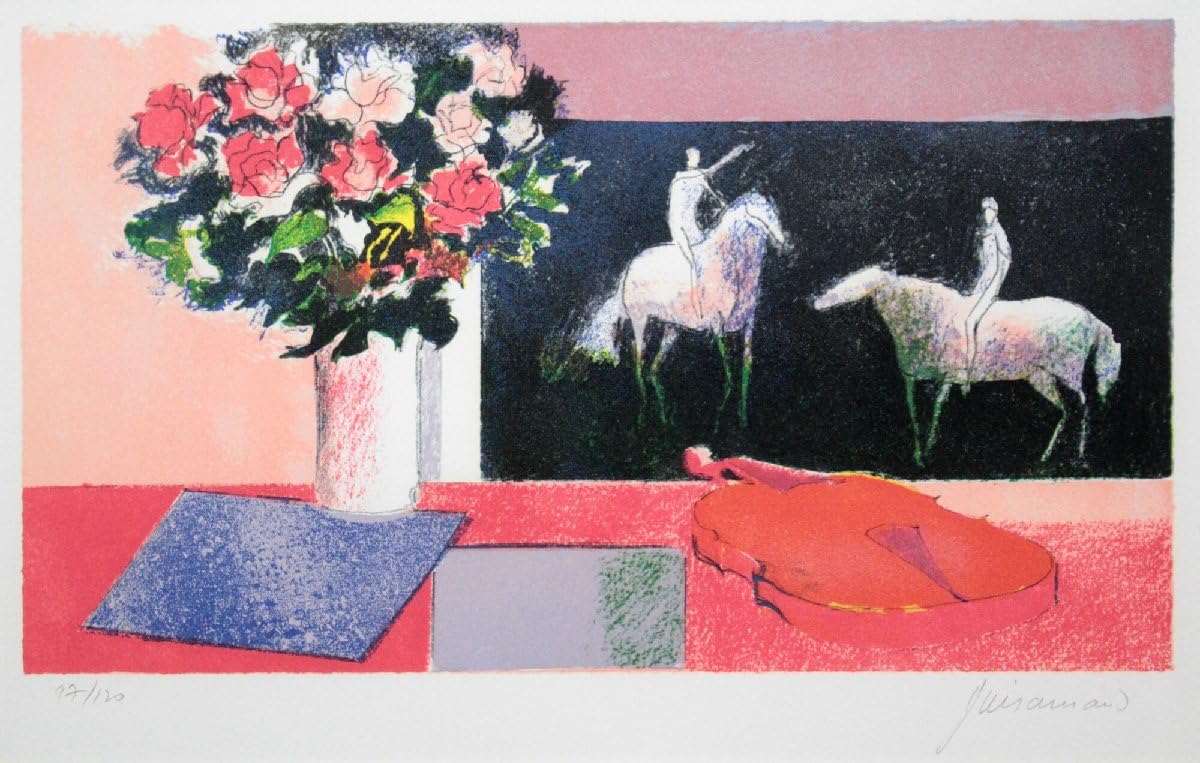 真作保証 ポール・ギヤマン 「馬に鳥に花にバイオリン」 肉筆 パステル